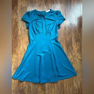 Belle Poque Vintage A-Line Swing Dress Keyhole Tie Round Neck Work Tea Dress